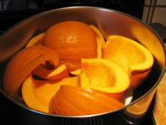 fresh pumpkin slices in pot