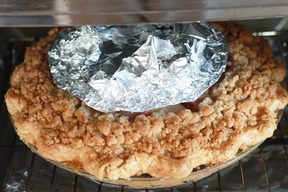 bacon apple pie lattice top with foil