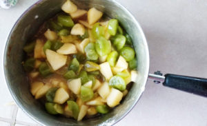 green grape pie filling in pot