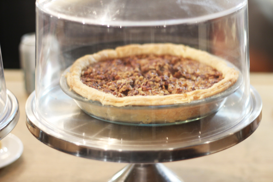 south pecan pie on cake stand