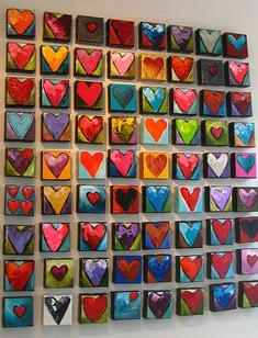 wall of painted hearts